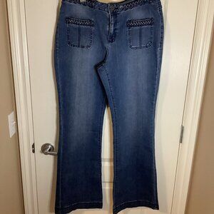 Earl Jeans Women's Flare Wide Leg Size 16 Braided detail 70s Vibes Hippies